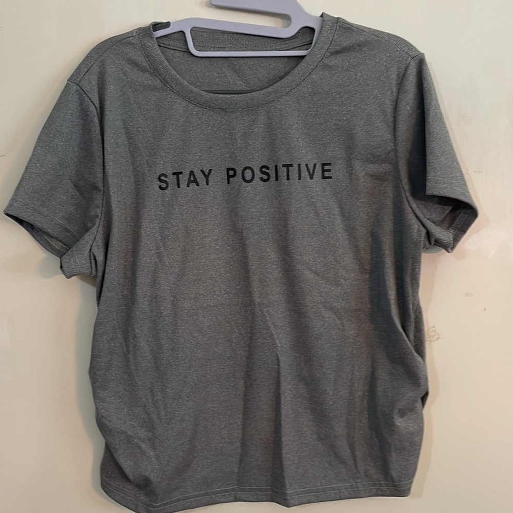 Stay Positive Gray Ribbed Women's Top - Picture 9 of 15
